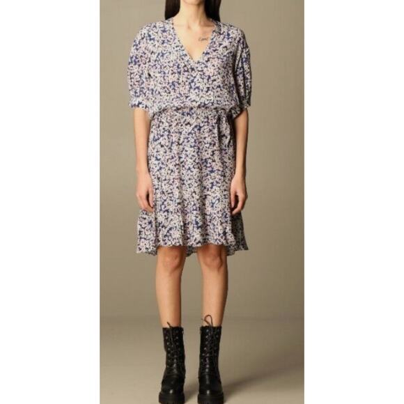 Zadig & Voltaire Begonia Print Mini Dress V Neck Flowy Relaxed Vacation Coastal - Picture 1 of 16